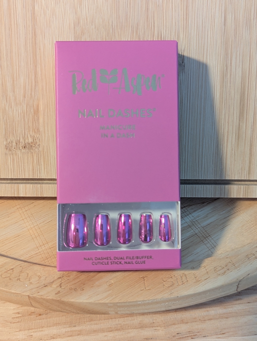 Pink Red Aspen Nail Dashes Metallic Press-On Nails